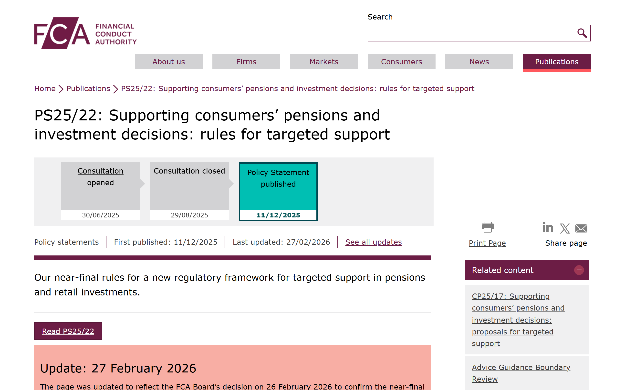 ps25 22 consumer pensions investment decisions rules targeted support - www.fca.org.uk