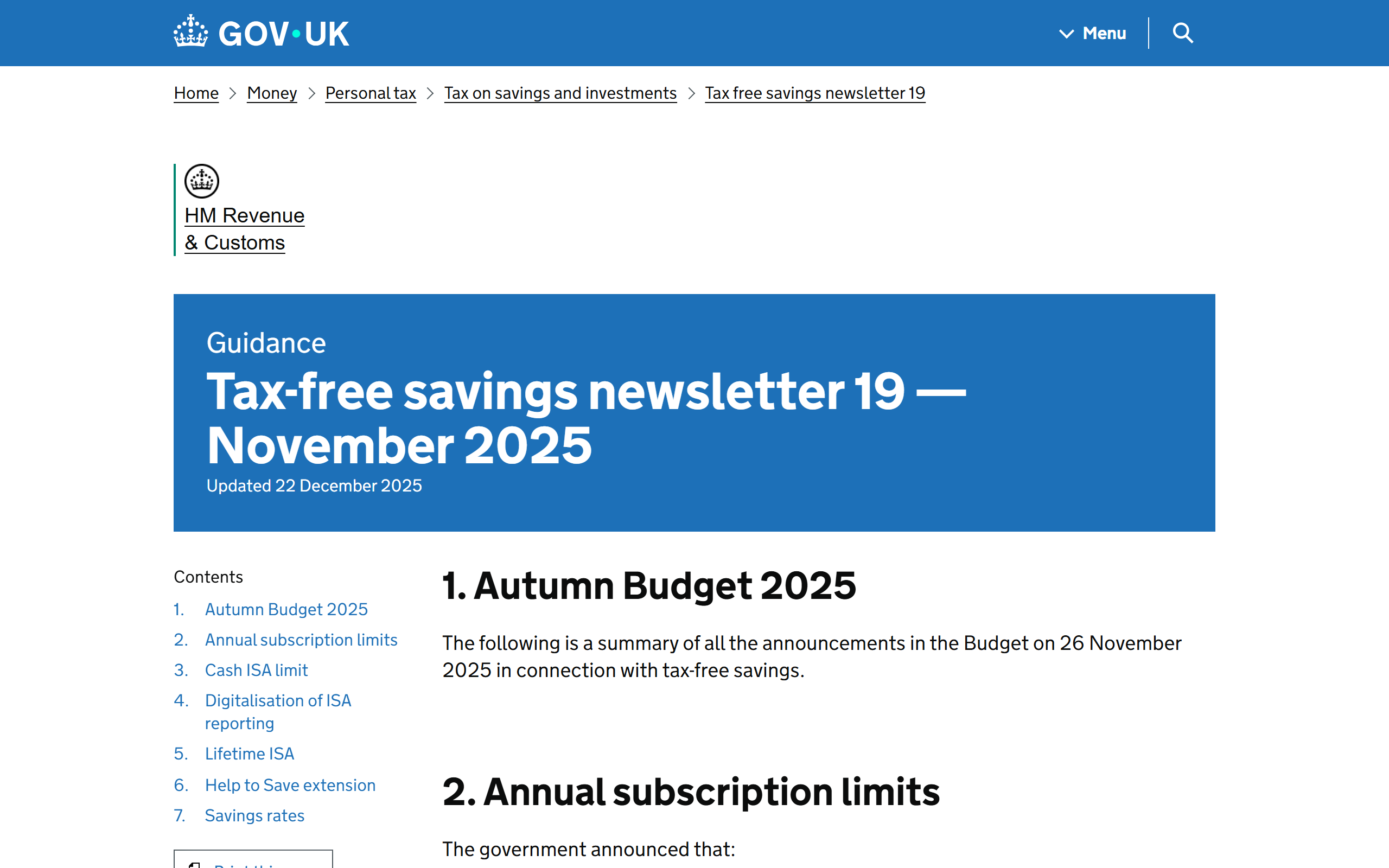 tax free savings newsletter 19 november 2025 - www.gov.uk