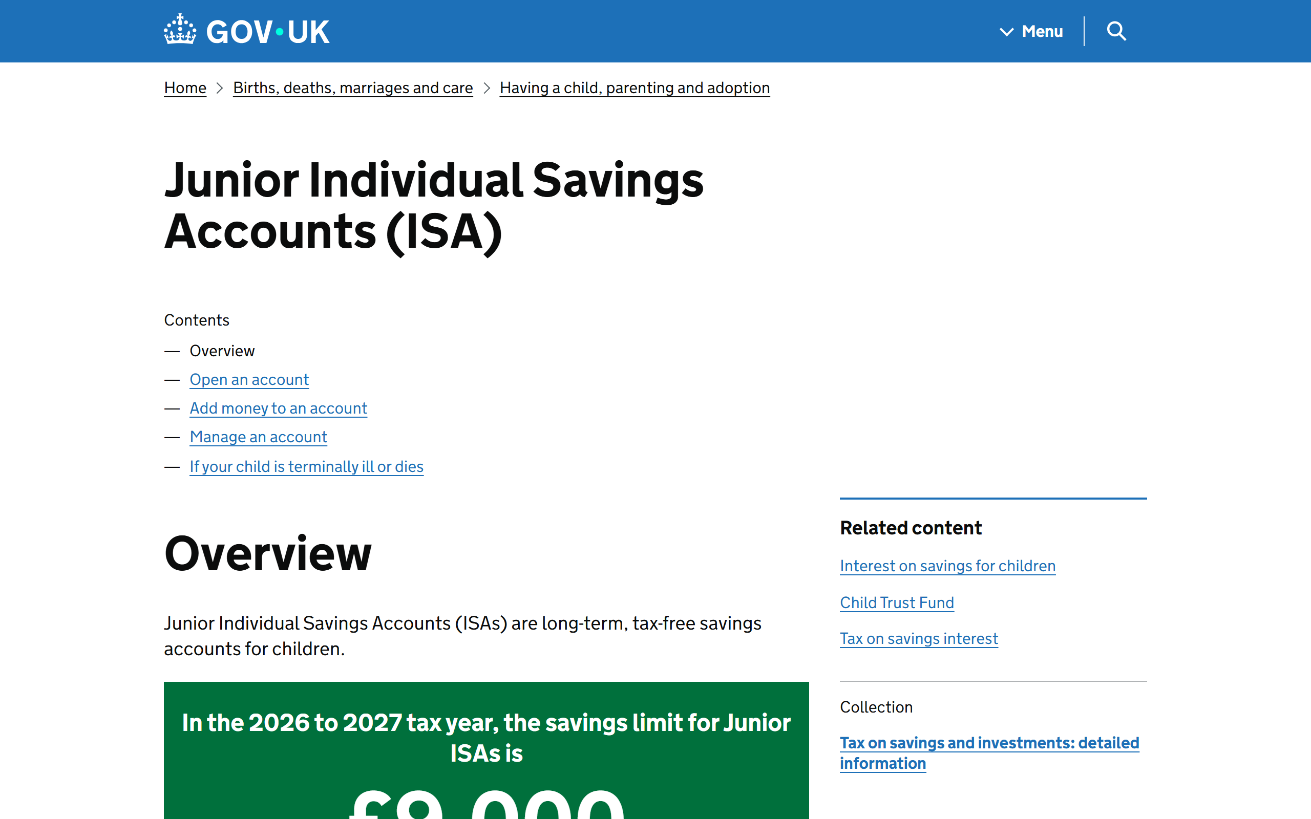 junior individual savings accounts - www.gov.uk