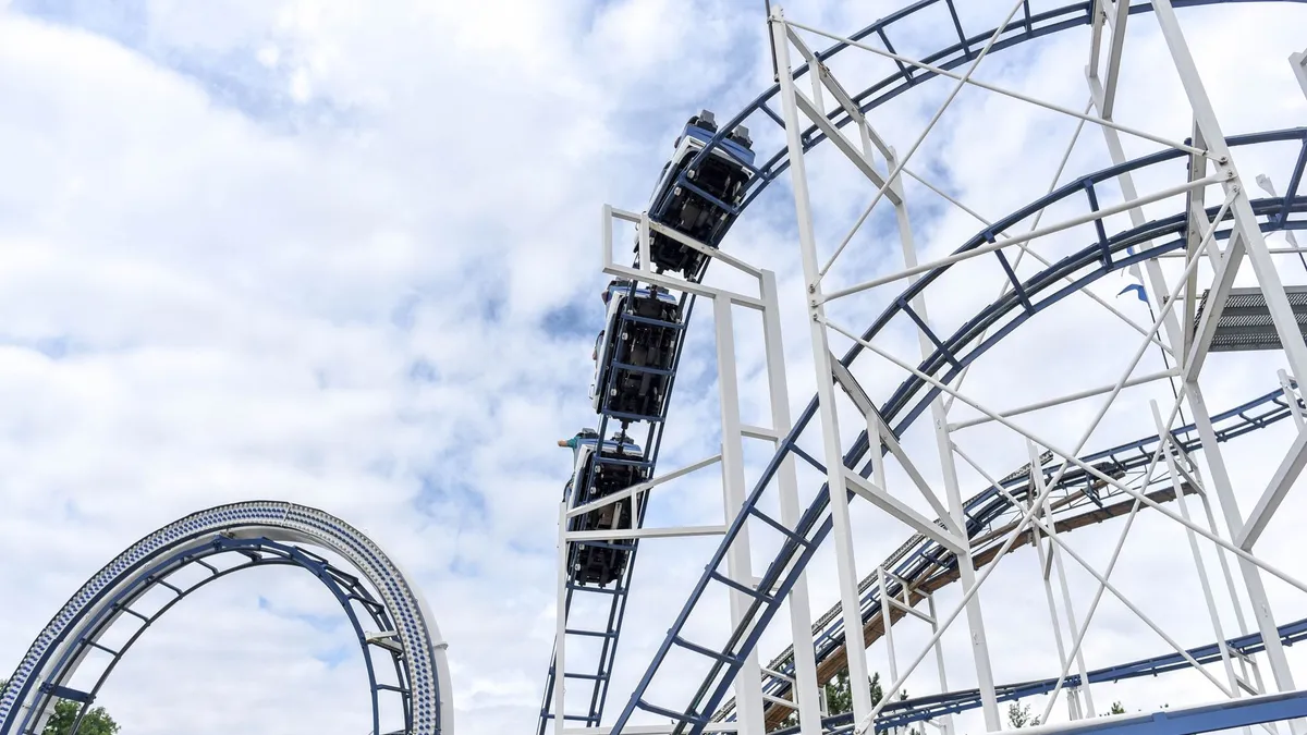 A steep roller coaster track