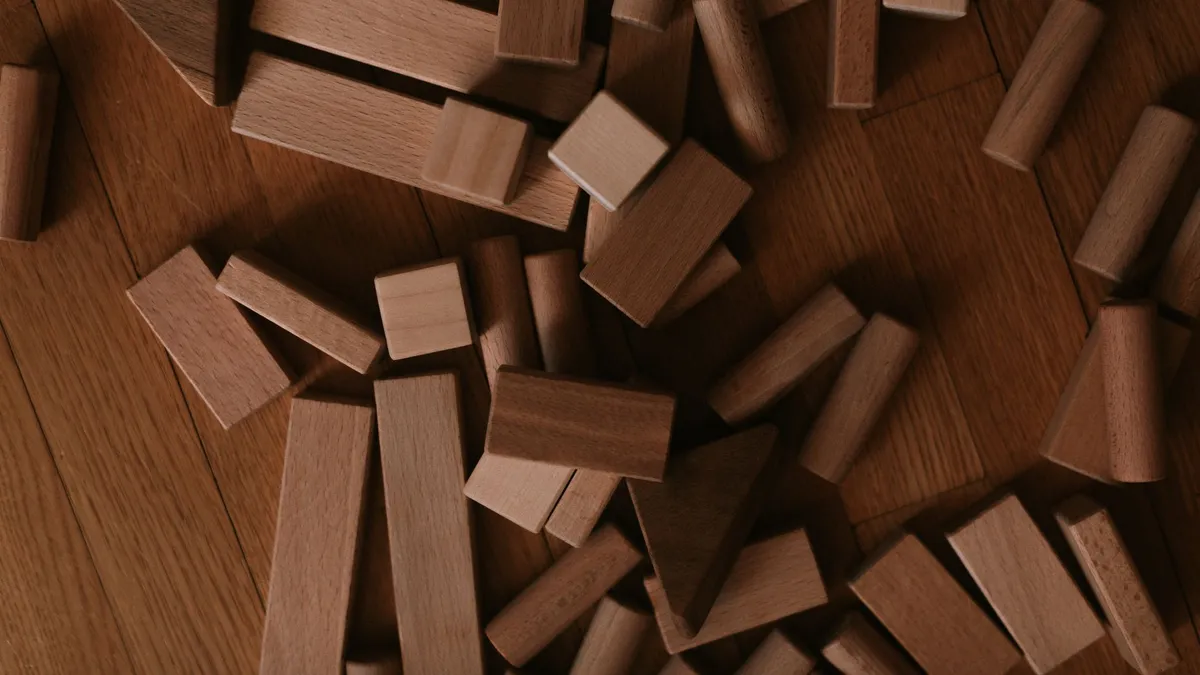 Wooden building blocks stacked together