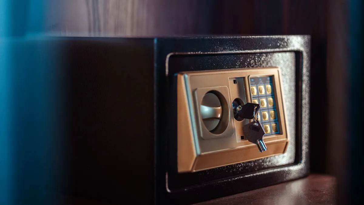 A heavy bank vault door