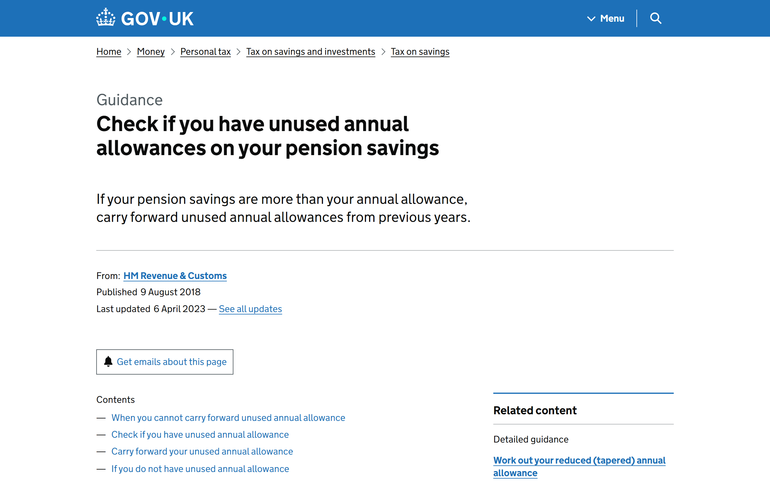 check if you have unused annual allowances on your pension savings - www.gov.uk