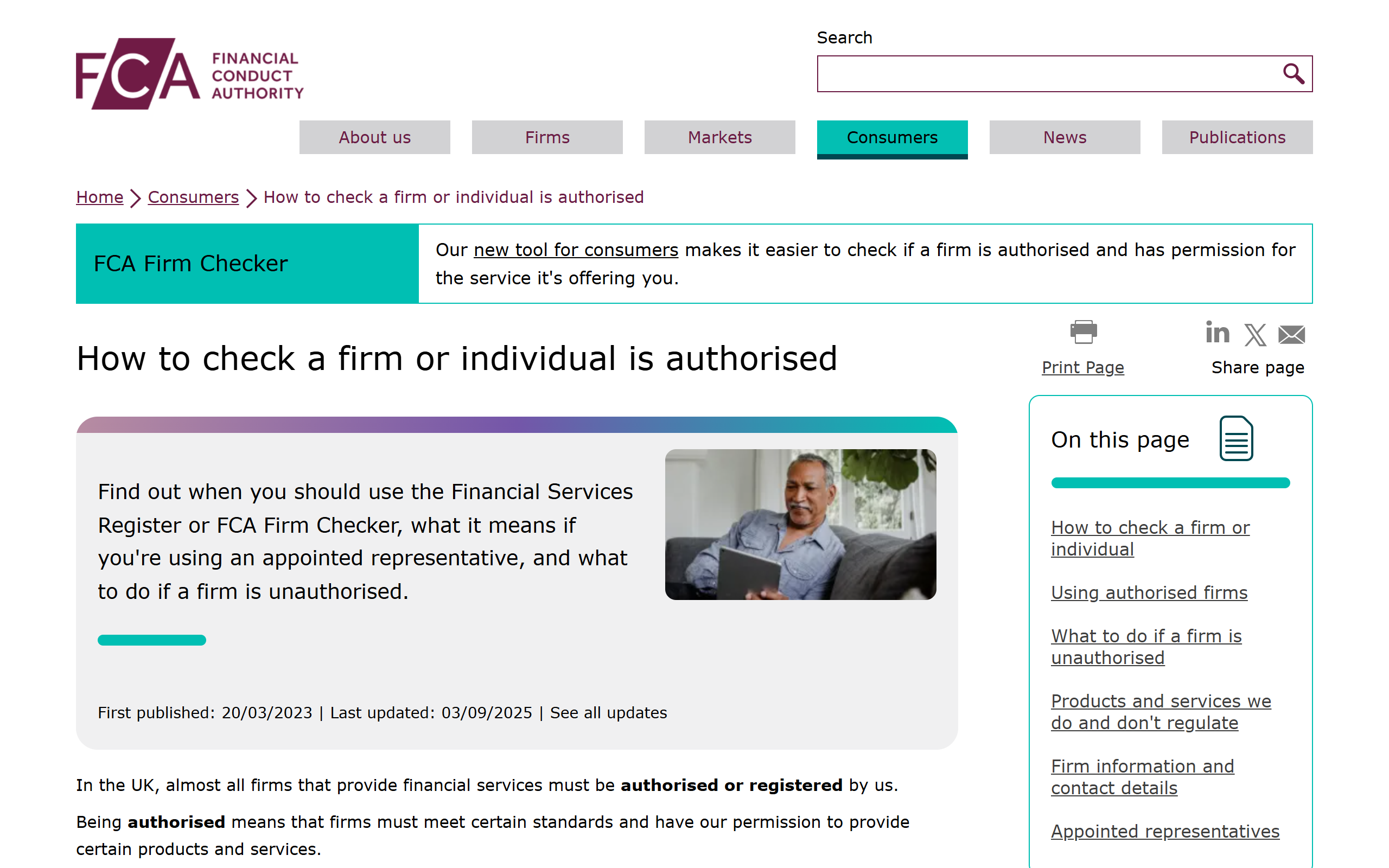 how check firm individual authorised - www.fca.org.uk