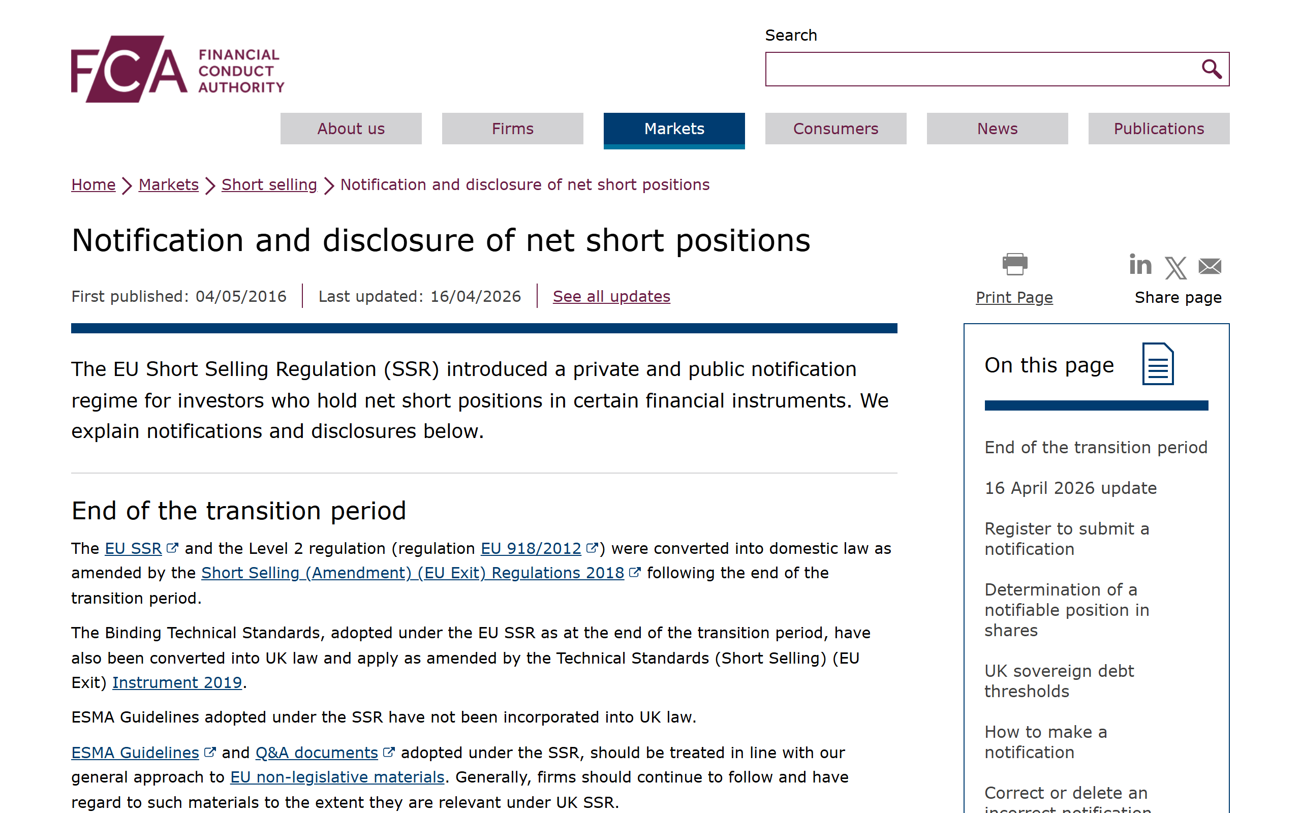 notification and disclosure net short positions - www.fca.org.uk