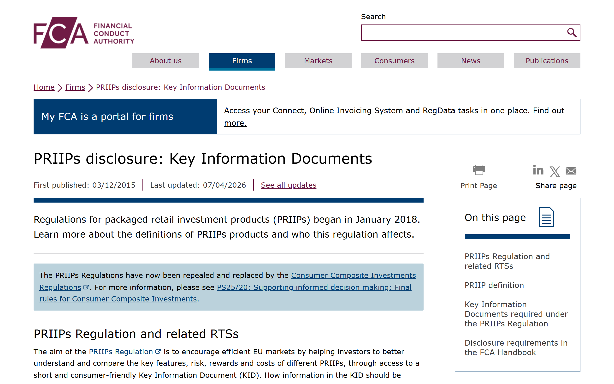 priips disclosure key information documents - www.fca.org.uk