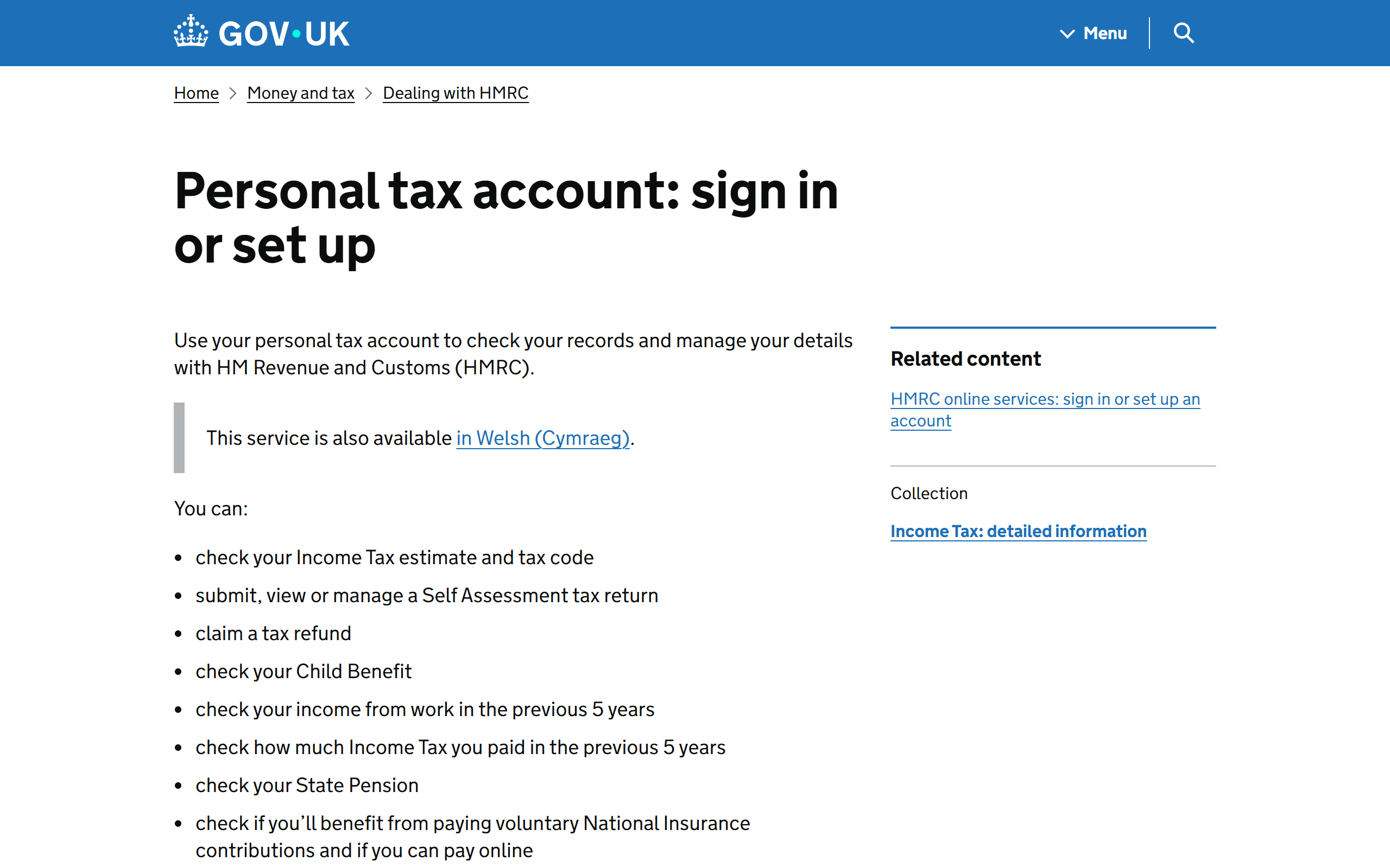 personal tax account - www.gov.uk